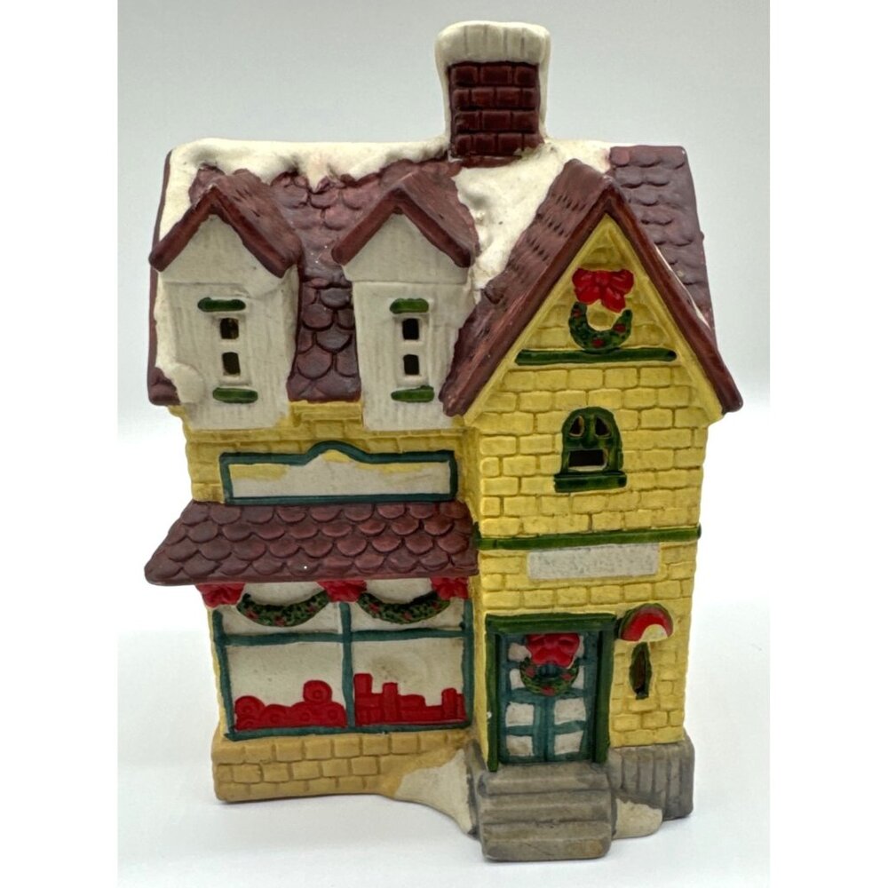 CHRISTMAS VILLAGE Bisque Porcelain two story Yellow House